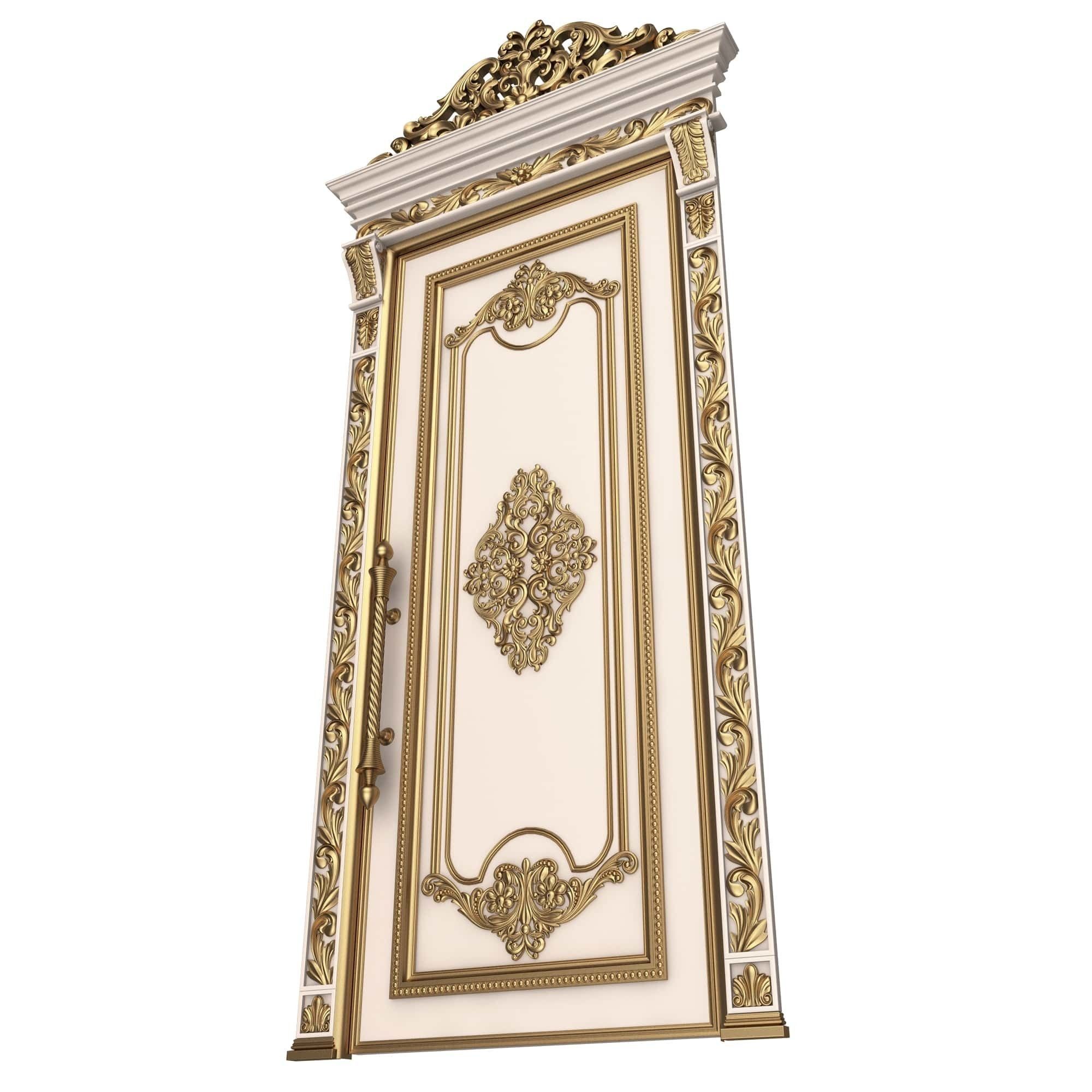 Carved Door Classic 01402 White Low-poly 3D model_1