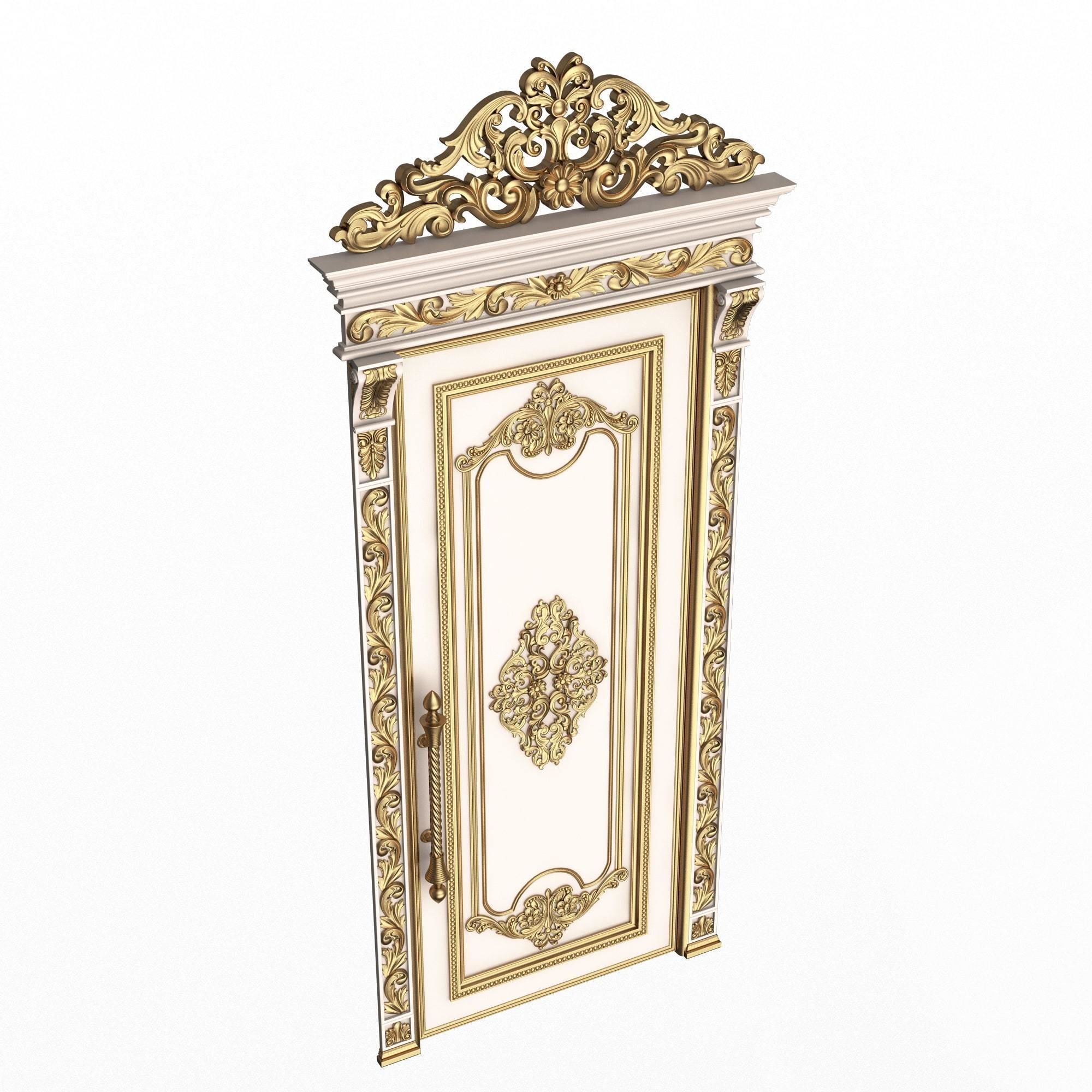 Carved Door Classic 01402 White Low-poly 3D model_4