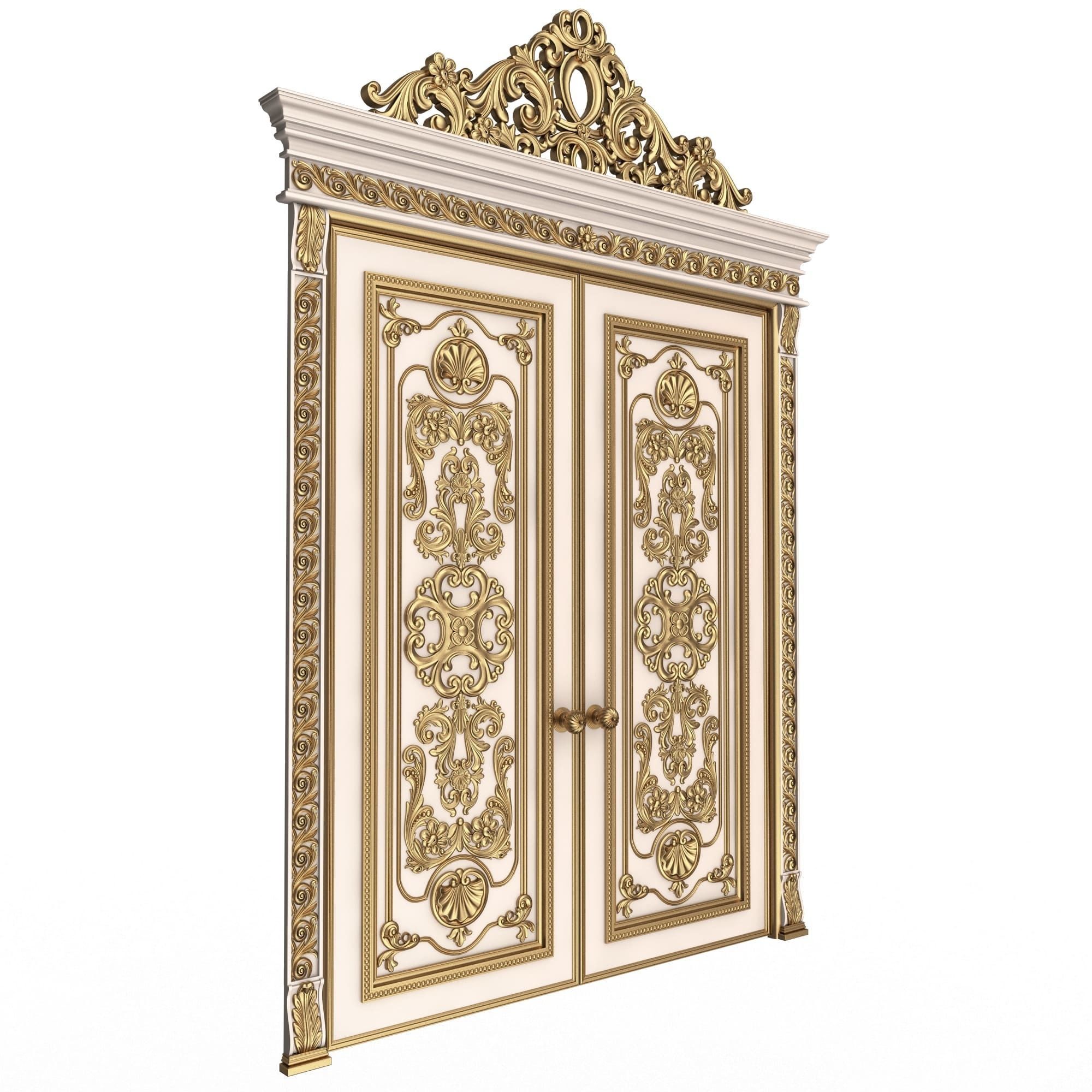 Carved Door Classic 01501 White Low-poly 3D model_3