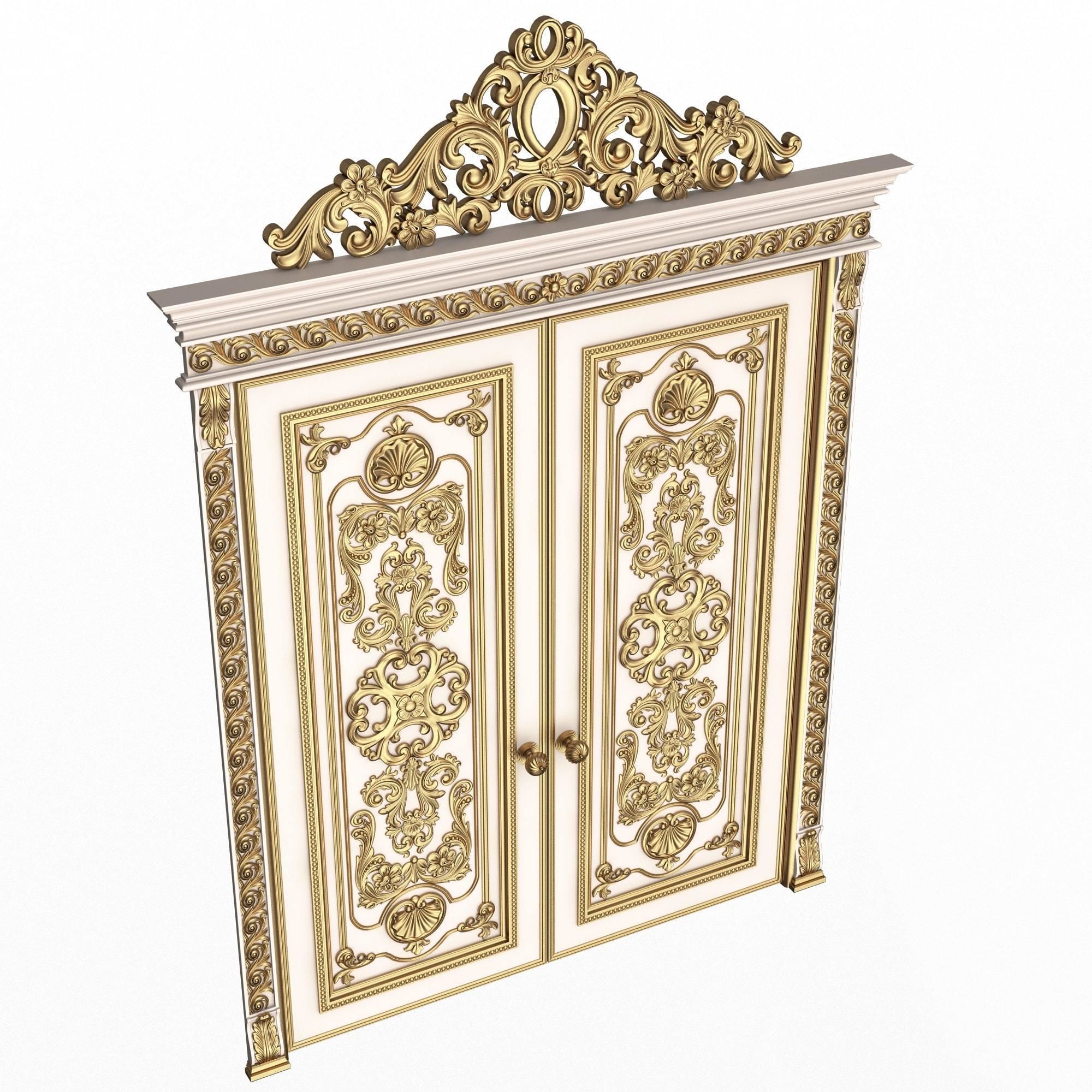 Carved Door Classic 01501 White Low-poly 3D model_1