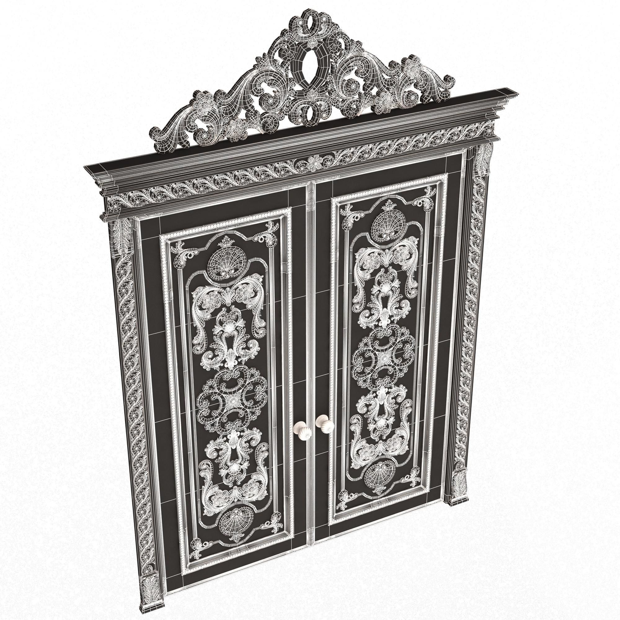 Carved Door Classic 01501 White Low-poly 3D model_7