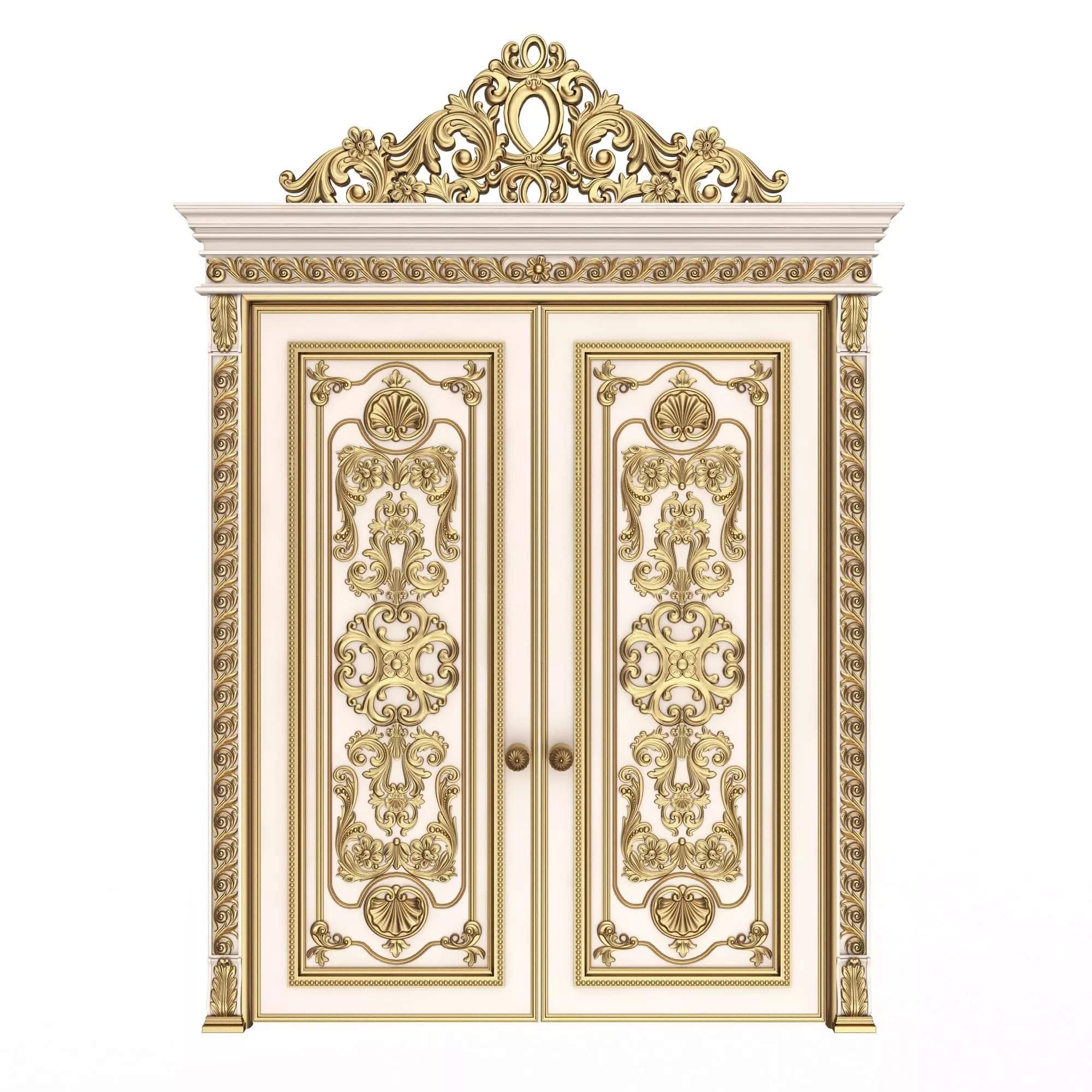Carved Door Classic 01501 White Low-poly 3D model_0