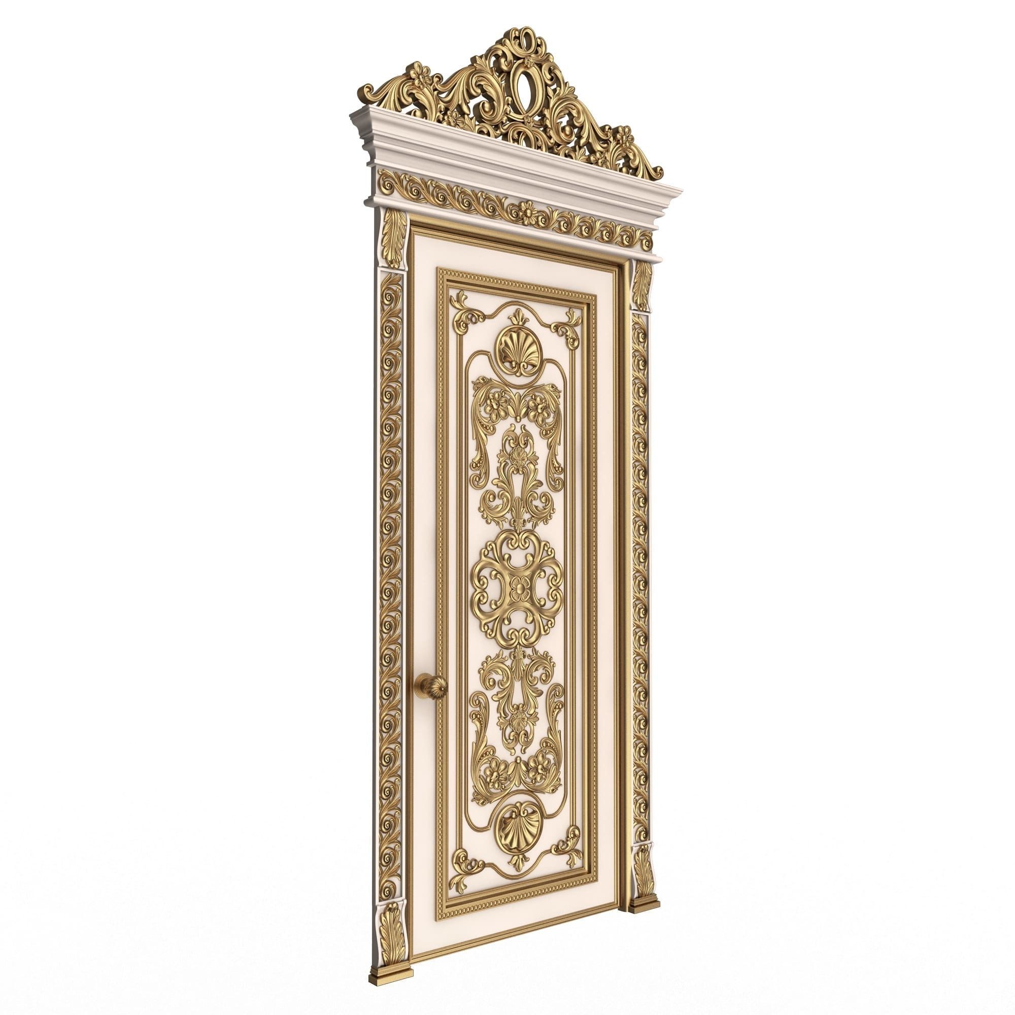 Carved Door Classic 01502 White Low-poly 3D model_3