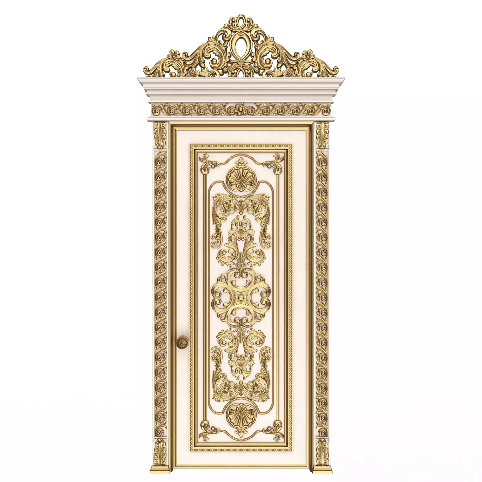 Carved Door Classic 01502 White Low-poly 3D model_0