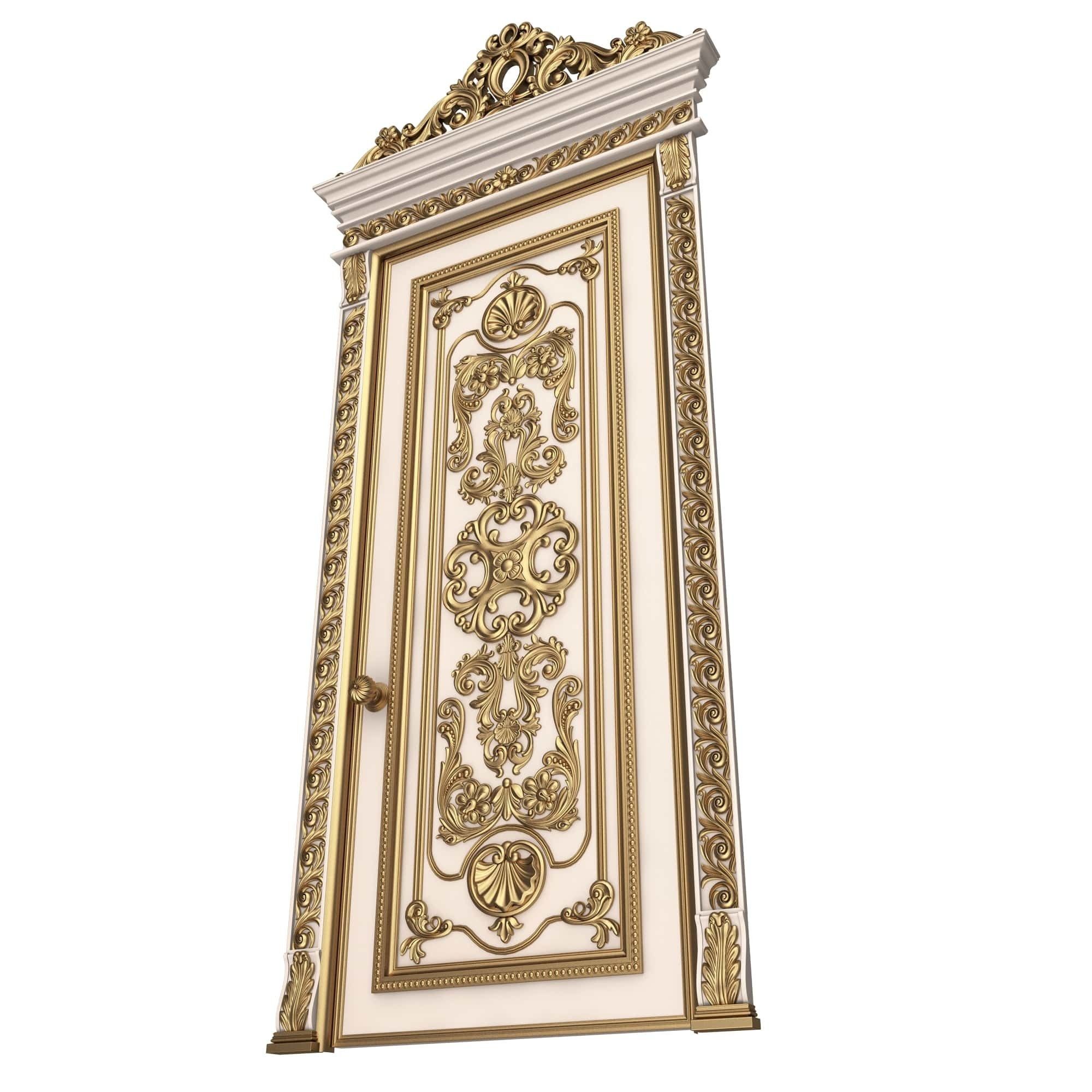 Carved Door Classic 01502 White Low-poly 3D model_4