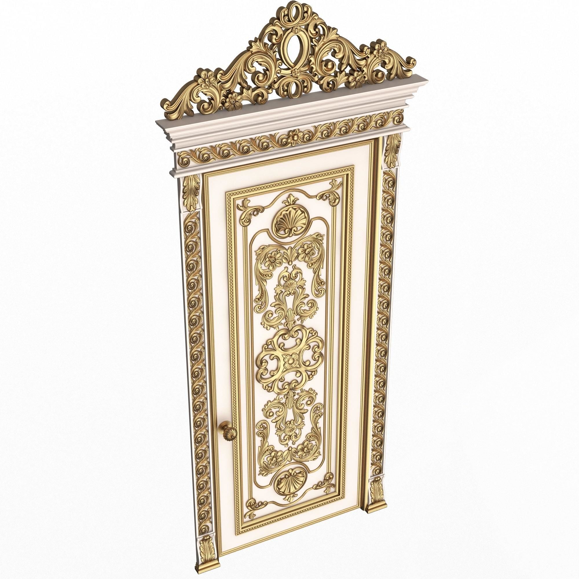 Carved Door Classic 01502 White Low-poly 3D model_1