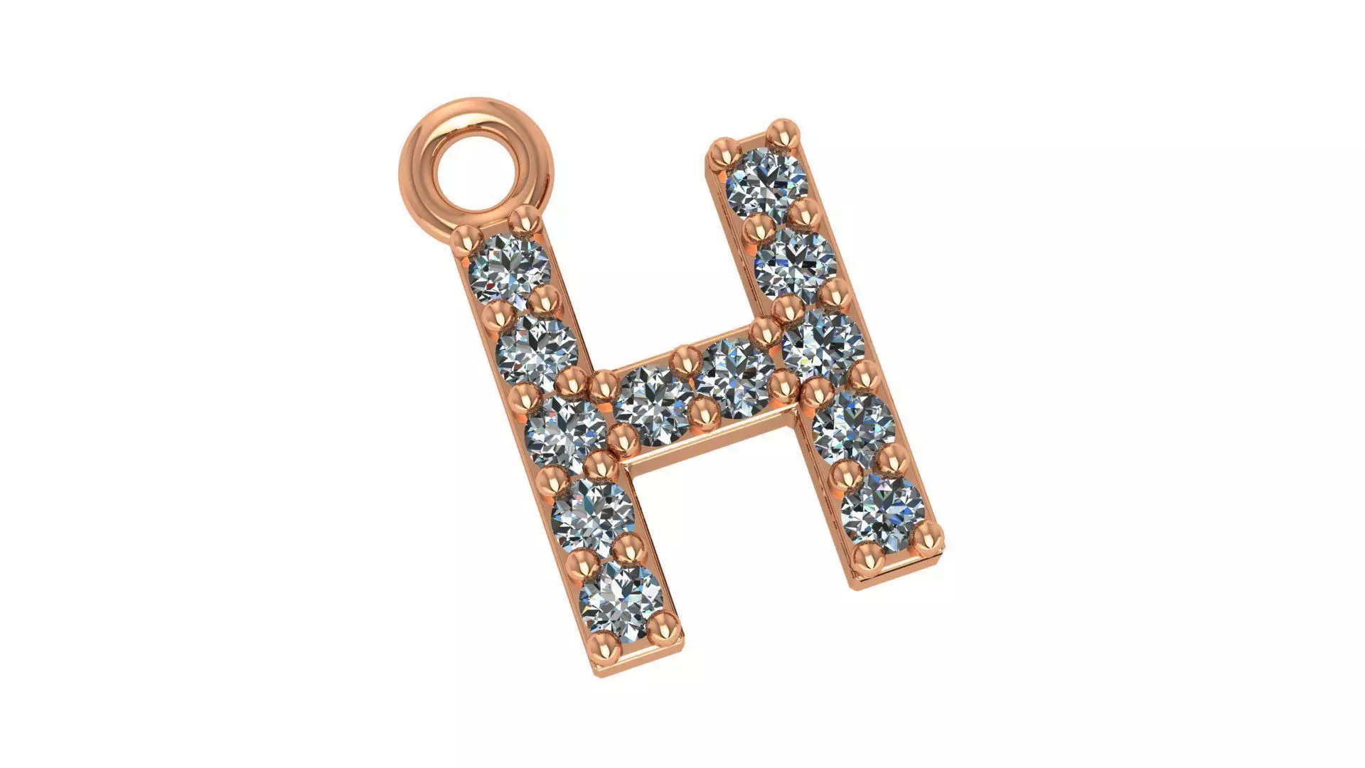 Alphabet Letter H Pendant Charm 3dm stl render details 3D print model_0