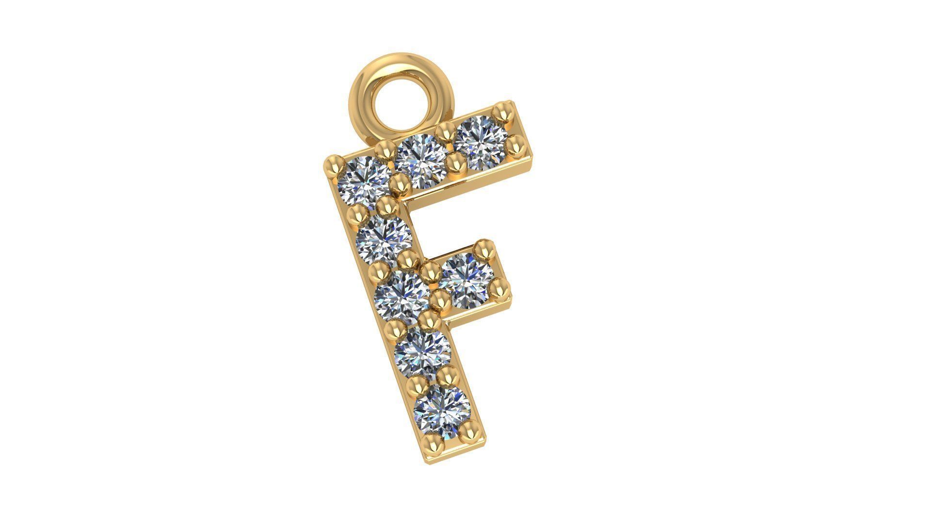 Alphabet Letter F Pendant Charm 3dm stl render details 3D print model_2