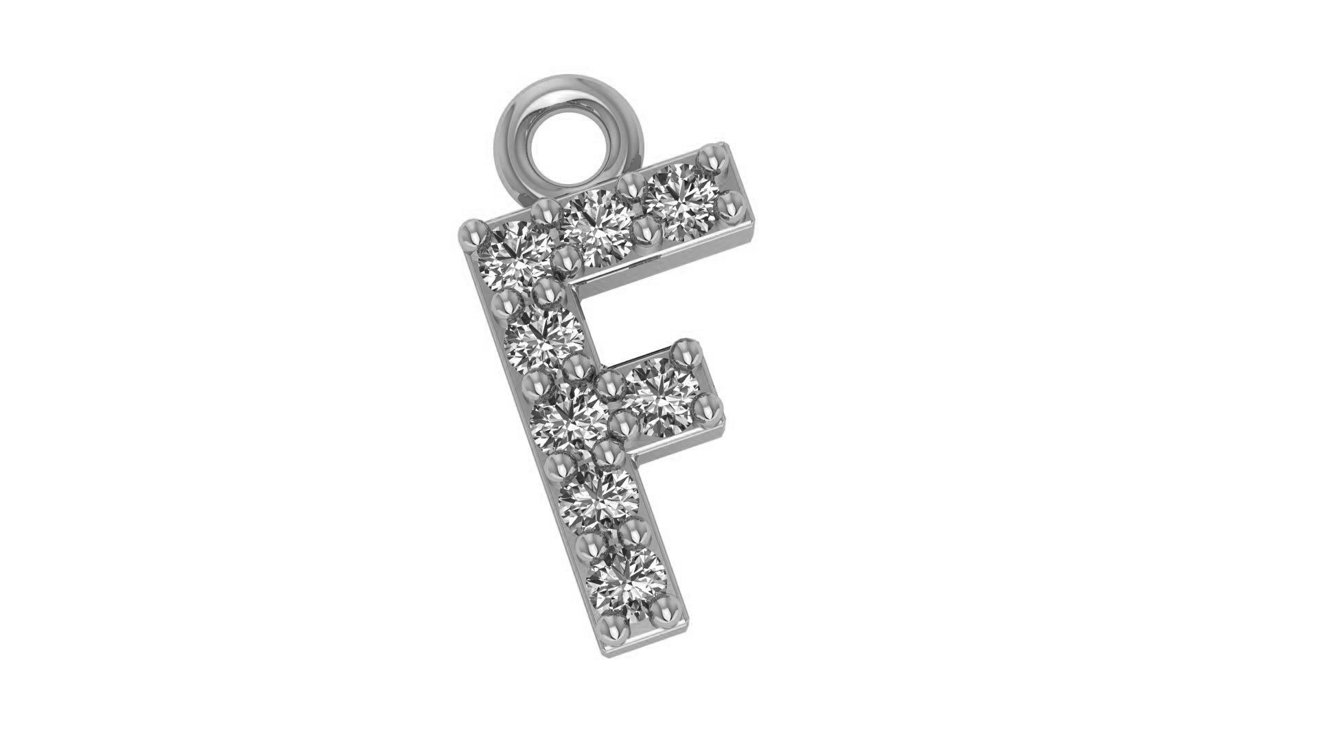 Alphabet Letter F Pendant Charm 3dm stl render details 3D print model_1