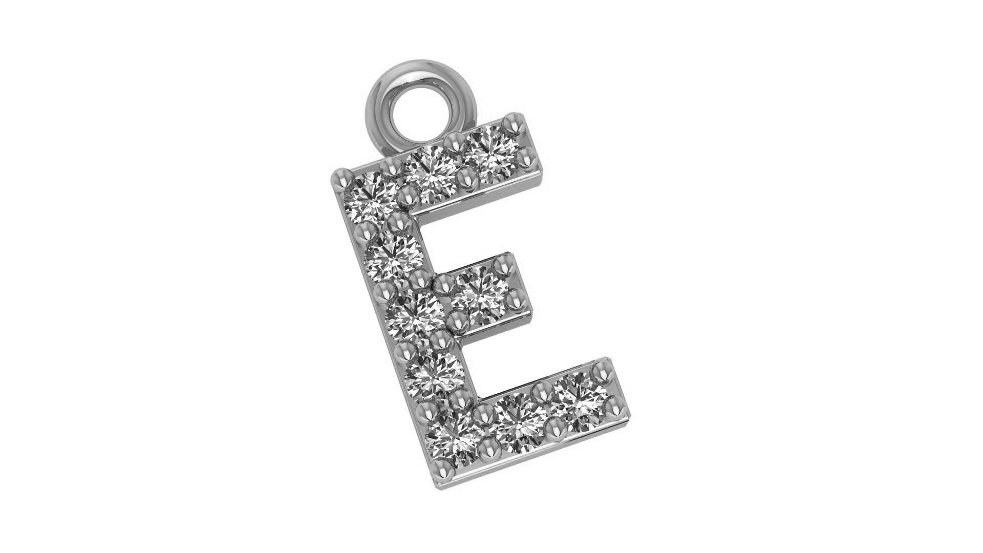 Alphabet Letter E Pendant Charm 3dm stl render details 3D print model_1