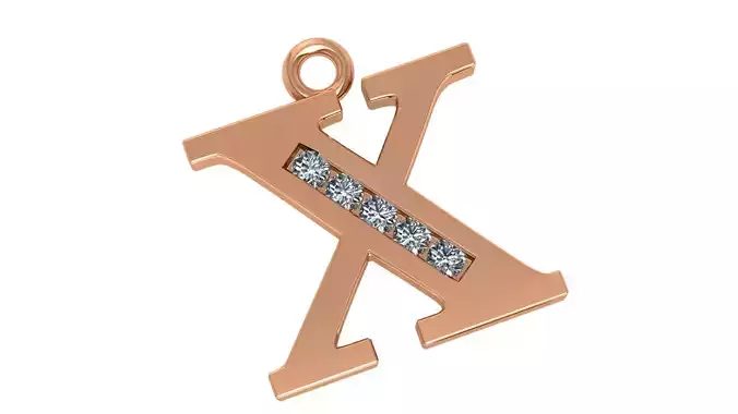 Alphabet Letter X Pendant Charm 3dm stl render details