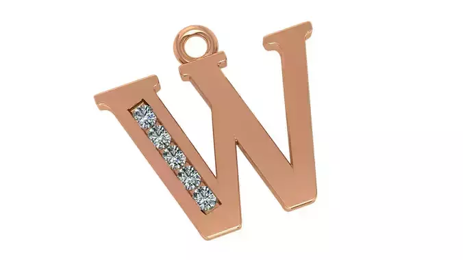 Alphabet Letter W Pendant Charm 3dm stl render details
