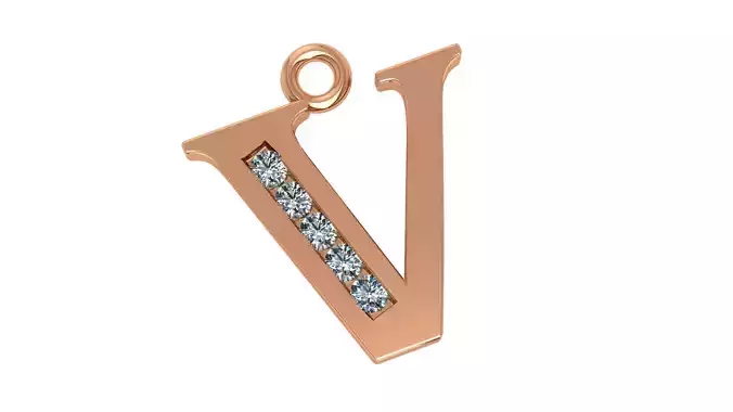 Alphabet Letter V Pendant Charm 3dm stl render details
