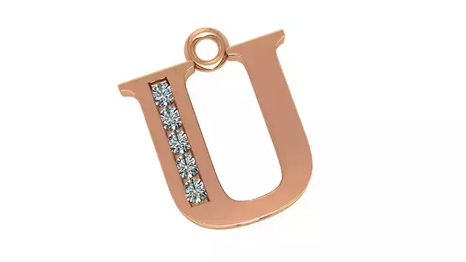 Alphabet Letter U Pendant Charm 3dm stl render details