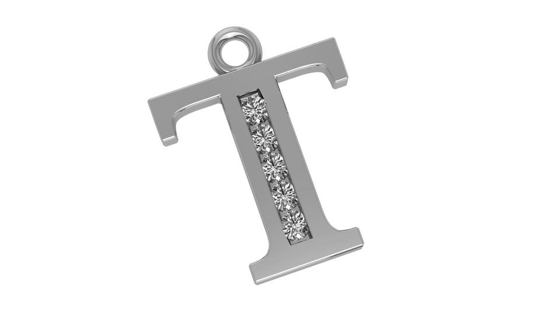 Alphabet Letter T Pendant Charm 3dm stl render details 3D print model_1