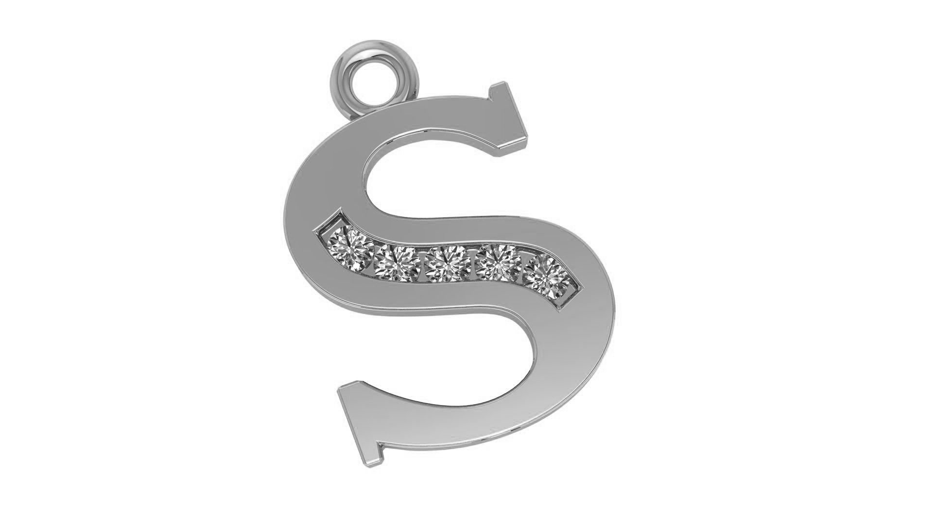 Alphabet Letter S Pendant Charm 3dm stl render details 3D print model_1