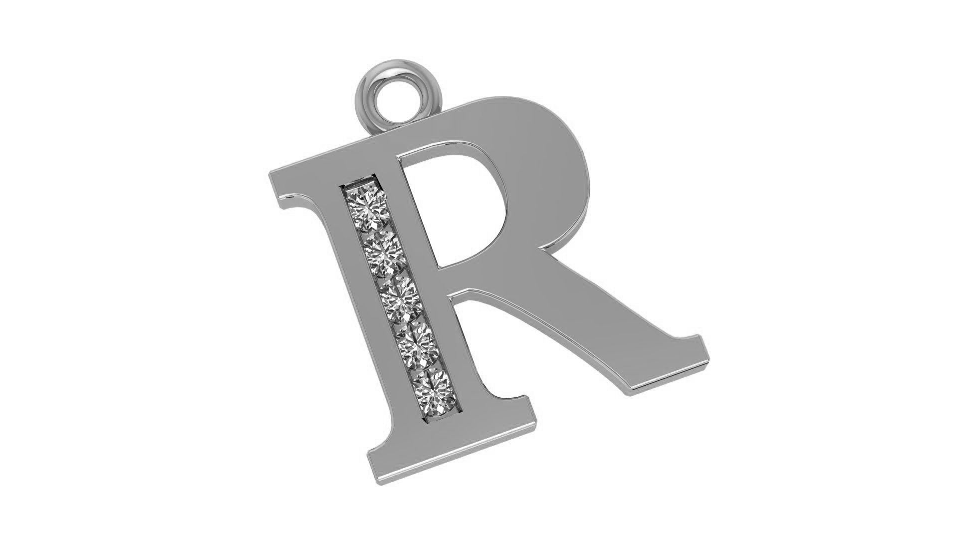 Alphabet Letter R Pendant Charm 3dm stl render details 3D print model_1