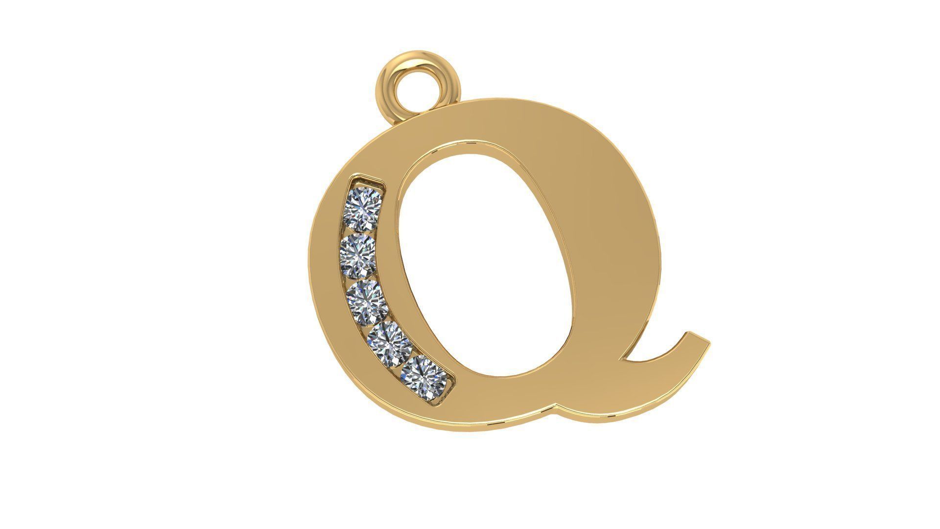 Alphabet Letter Q Pendant Charm 3dm stl render details 3D print model_2