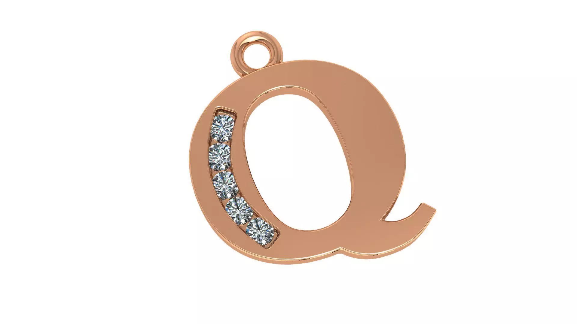 Alphabet Letter Q Pendant Charm 3dm stl render details 3D print model_0