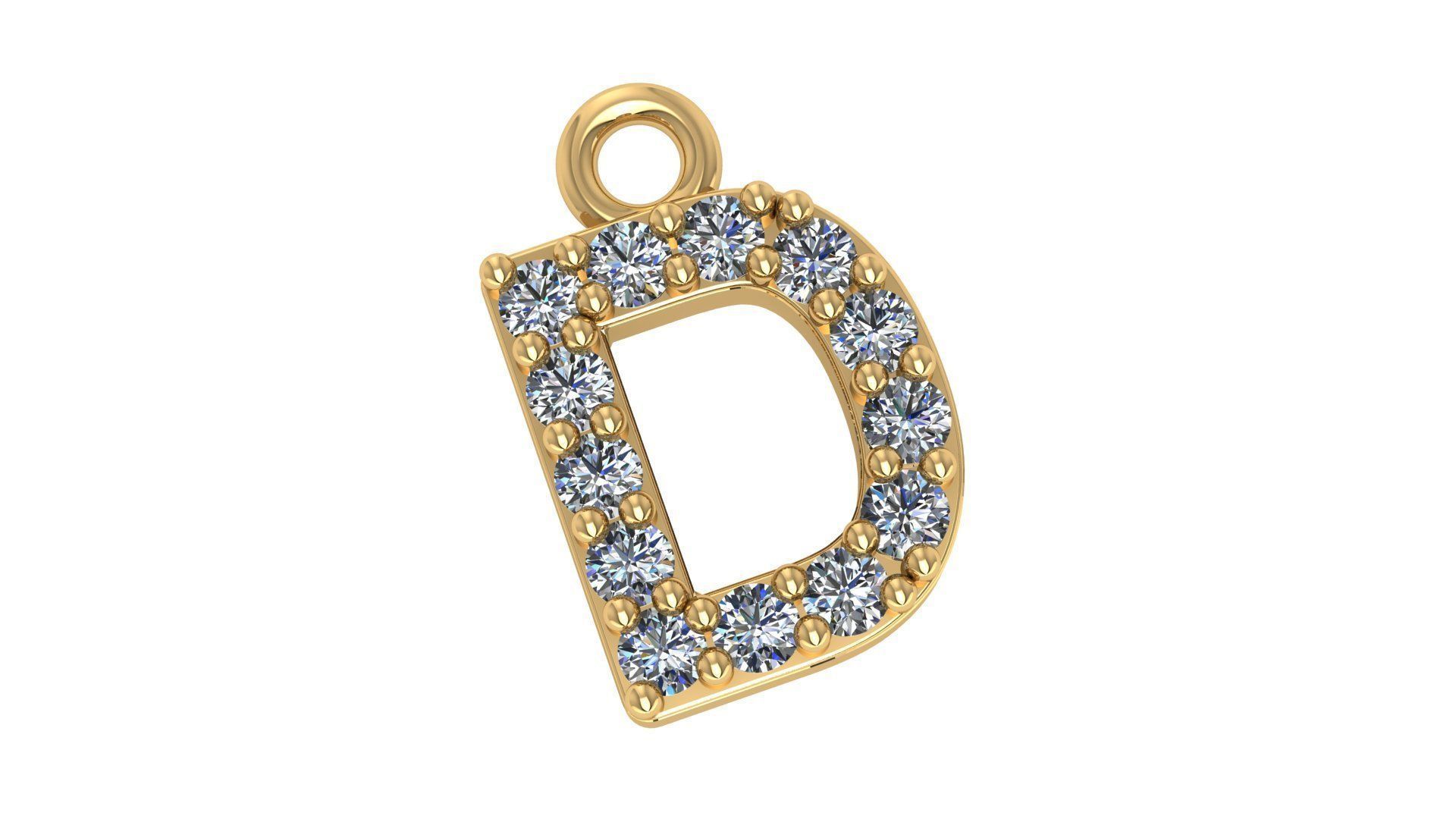 Alphabet Letter D Pendant Charm 3dm stl render details 3D print model_2