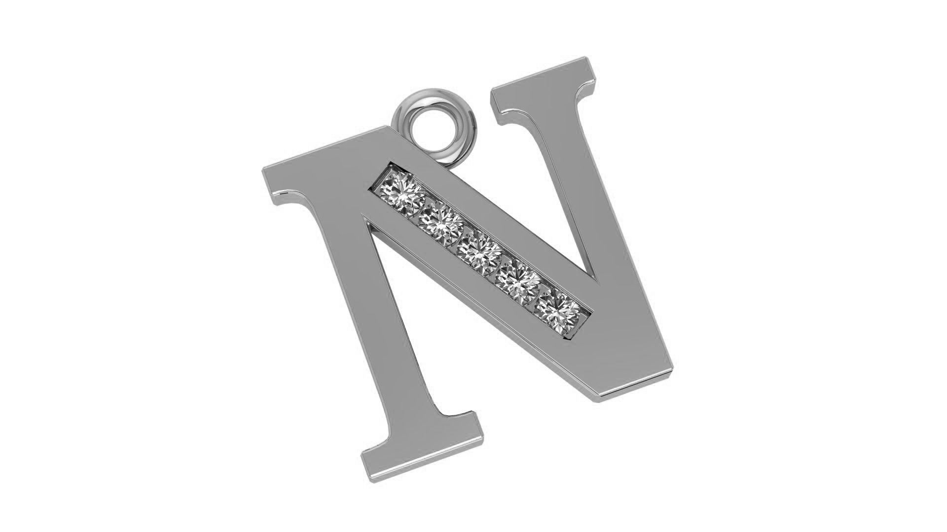 Alphabet Letter N Pendant Charm 3dm stl render details 3D print model_1