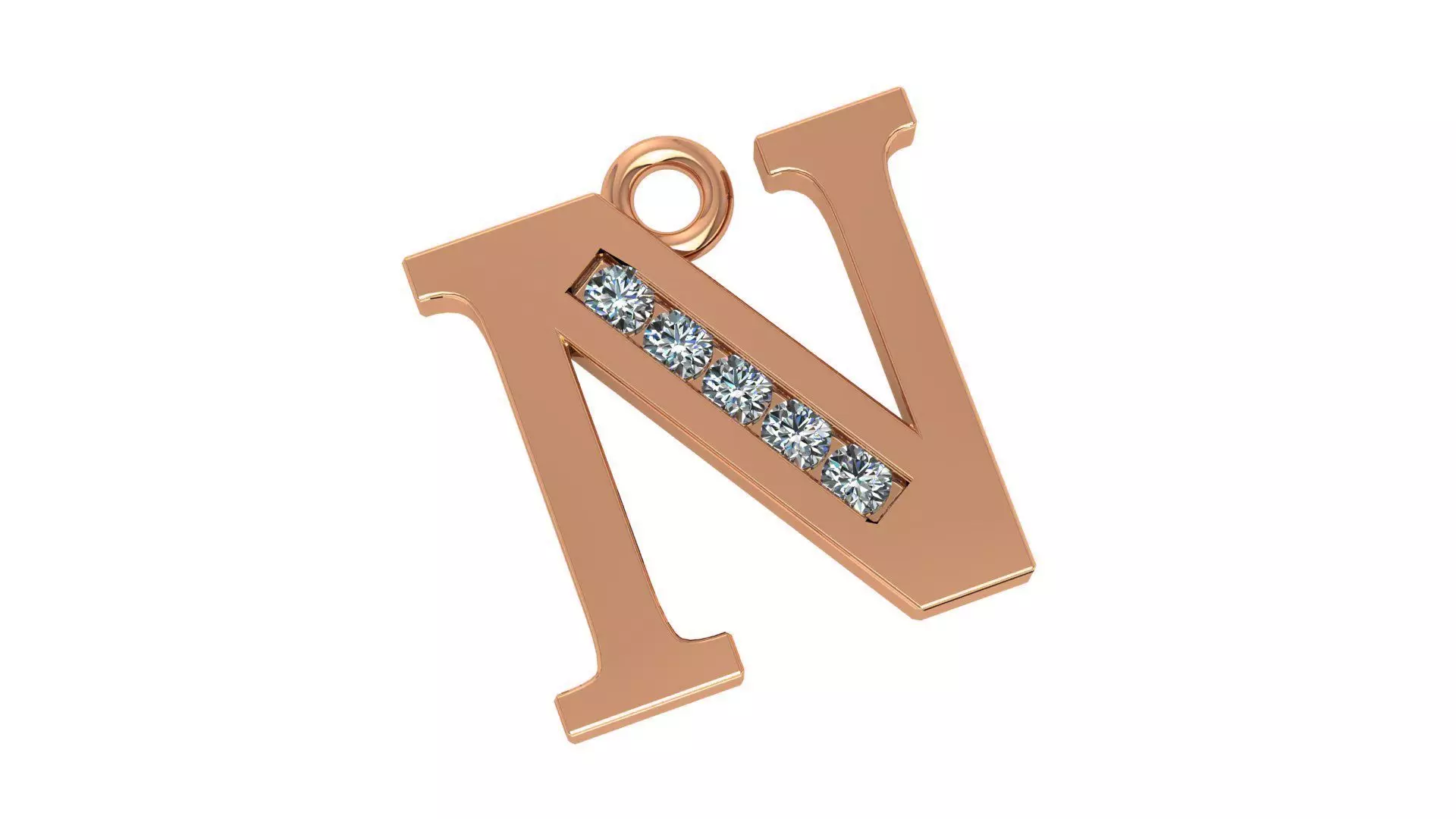 Alphabet Letter N Pendant Charm 3dm stl render details 3D print model_0