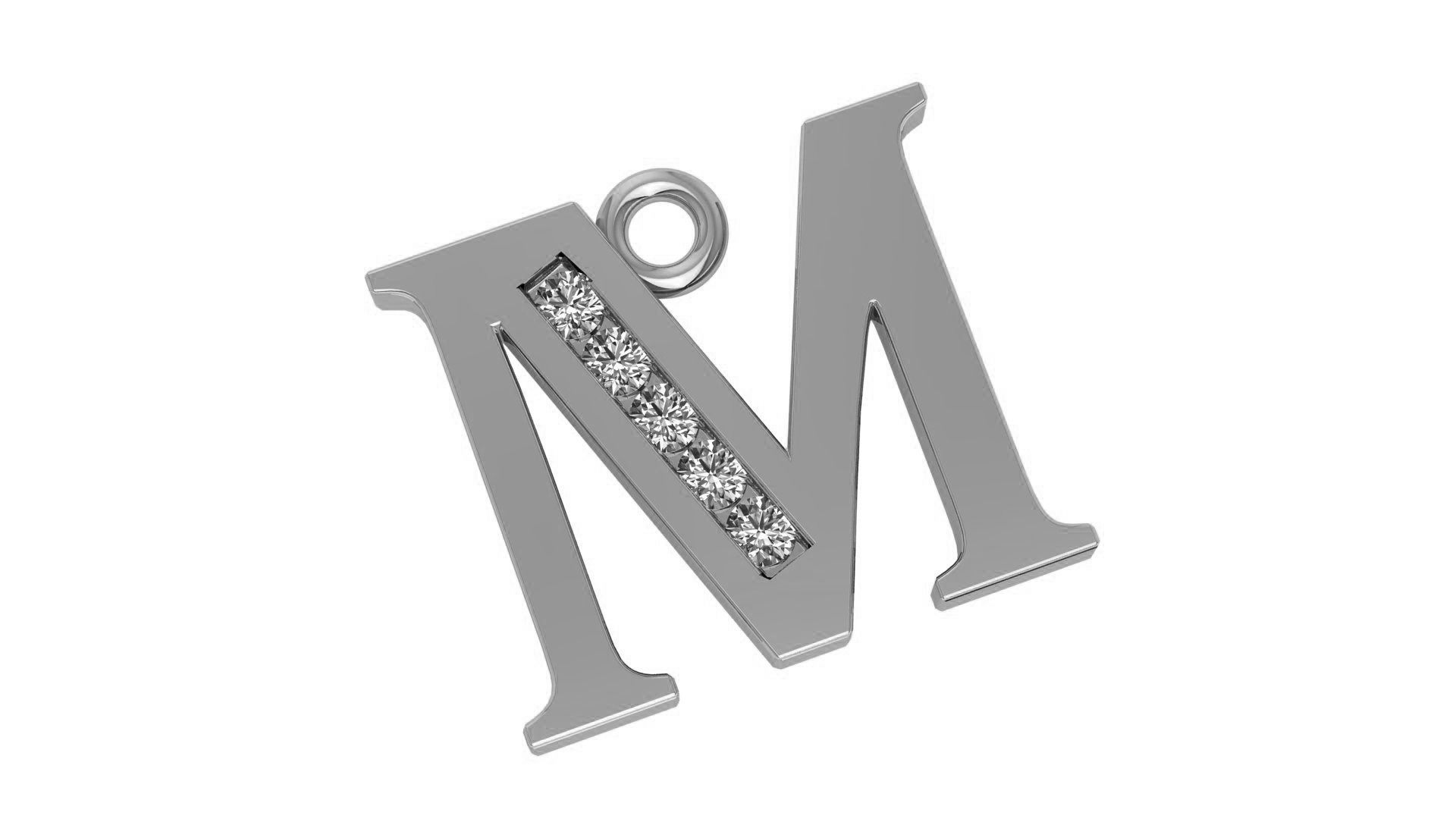 Alphabet Letter M Pendant Charm 3dm stl render details 3D print model_1