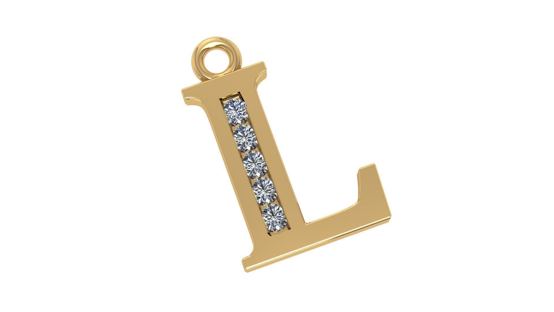Alphabet Letter L Pendant Charm 3dm stl render details 3D print model_2