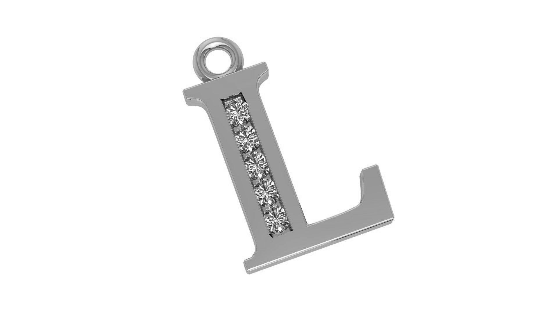 Alphabet Letter L Pendant Charm 3dm stl render details 3D print model_1
