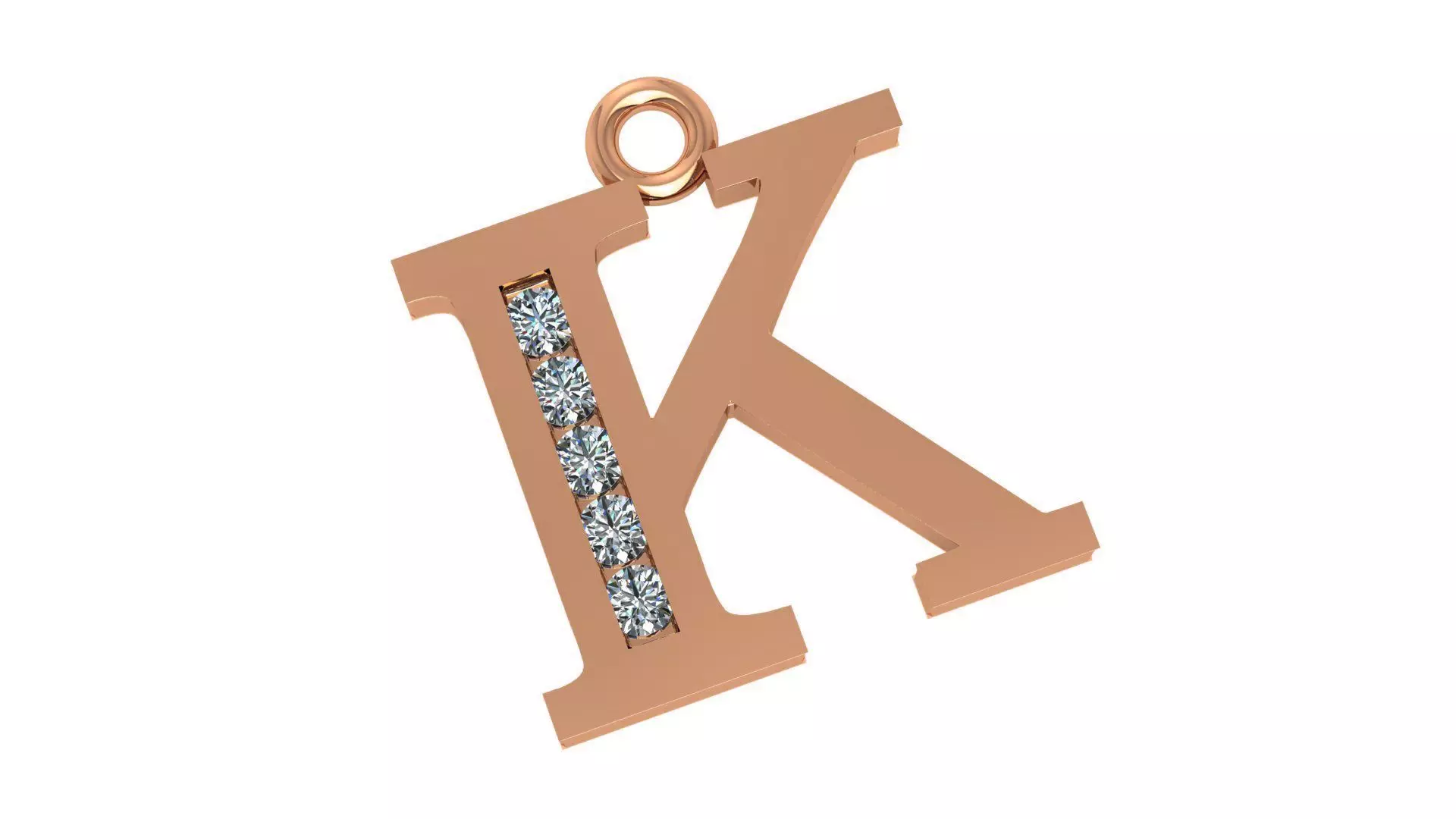 Alphabet Letter K Pendant Charm 3dm stl render details 3D print model_0