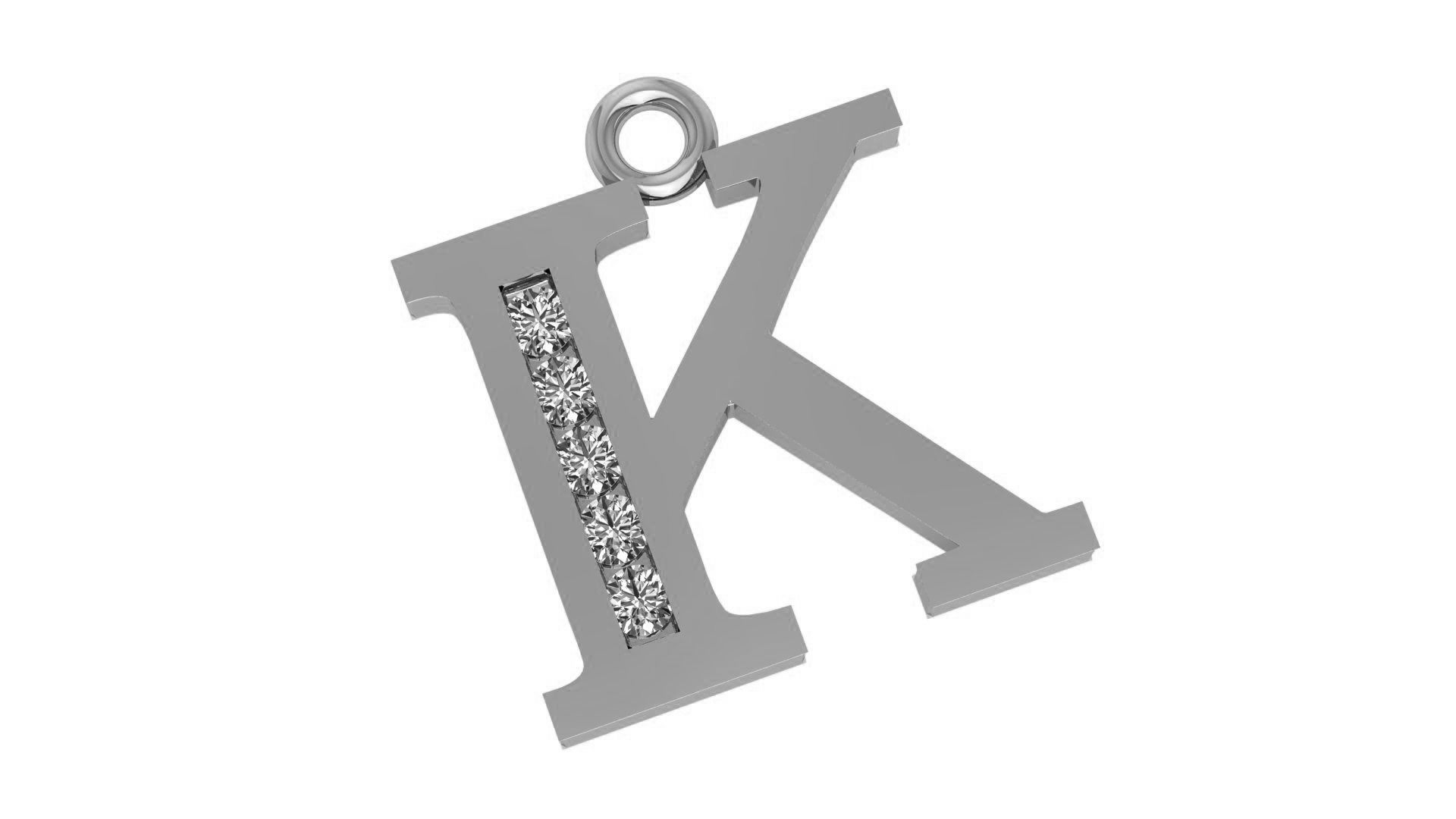 Alphabet Letter K Pendant Charm 3dm stl render details 3D print model_2