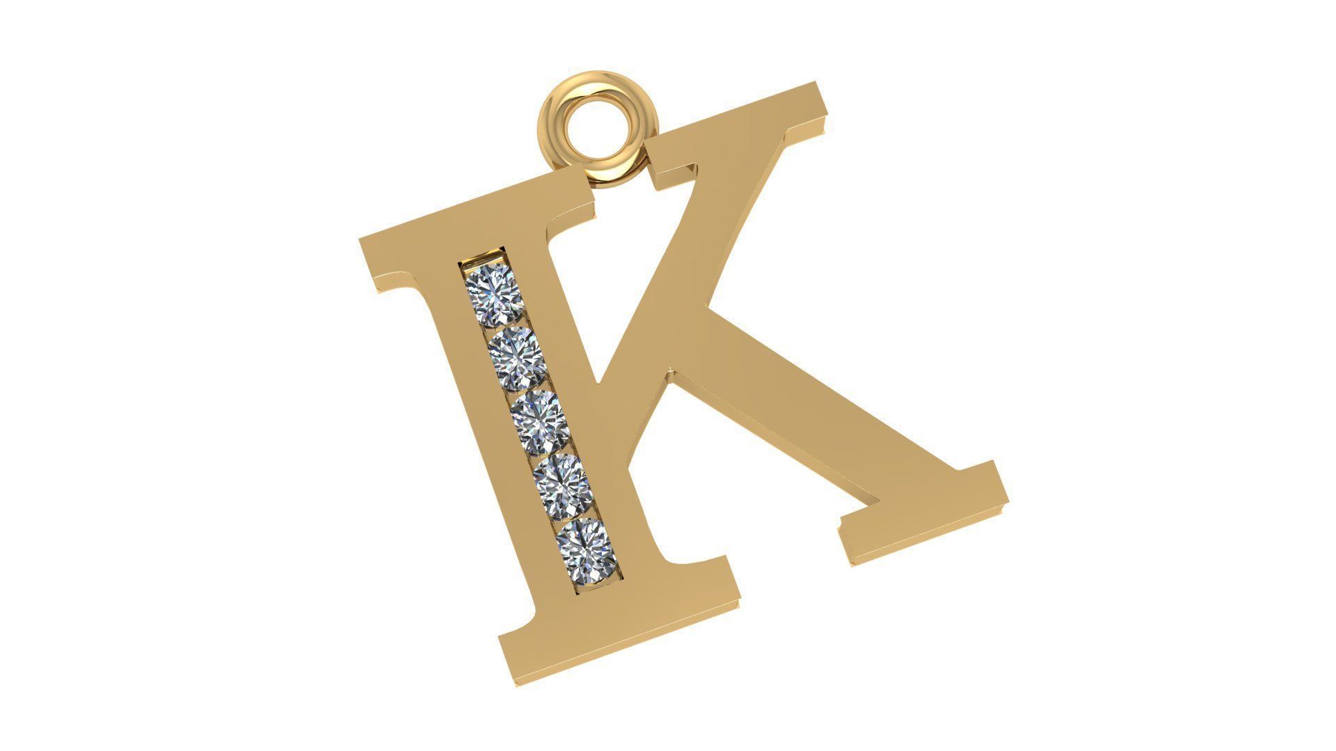 Alphabet Letter K Pendant Charm 3dm stl render details 3D print model_1