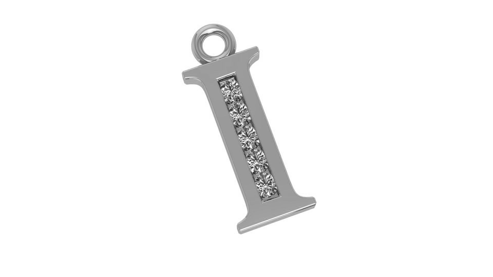 Alphabet Letter I Pendant Charm 3dm stl render details 3D print model_1
