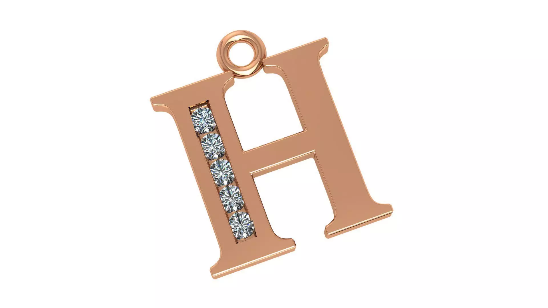 Alphabet Letter H Pendant Charm 3dm stl render details 3D print model_0