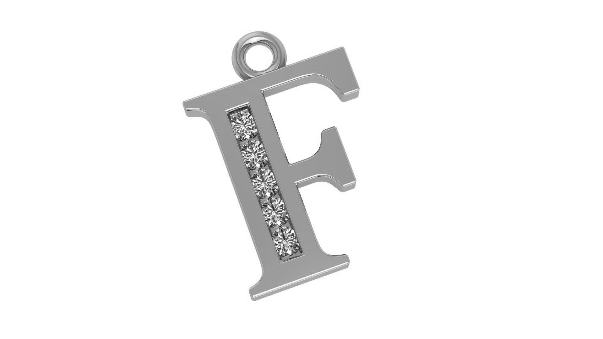 Alphabet Letter F Pendant Charm 3dm stl render details 3D print model_1