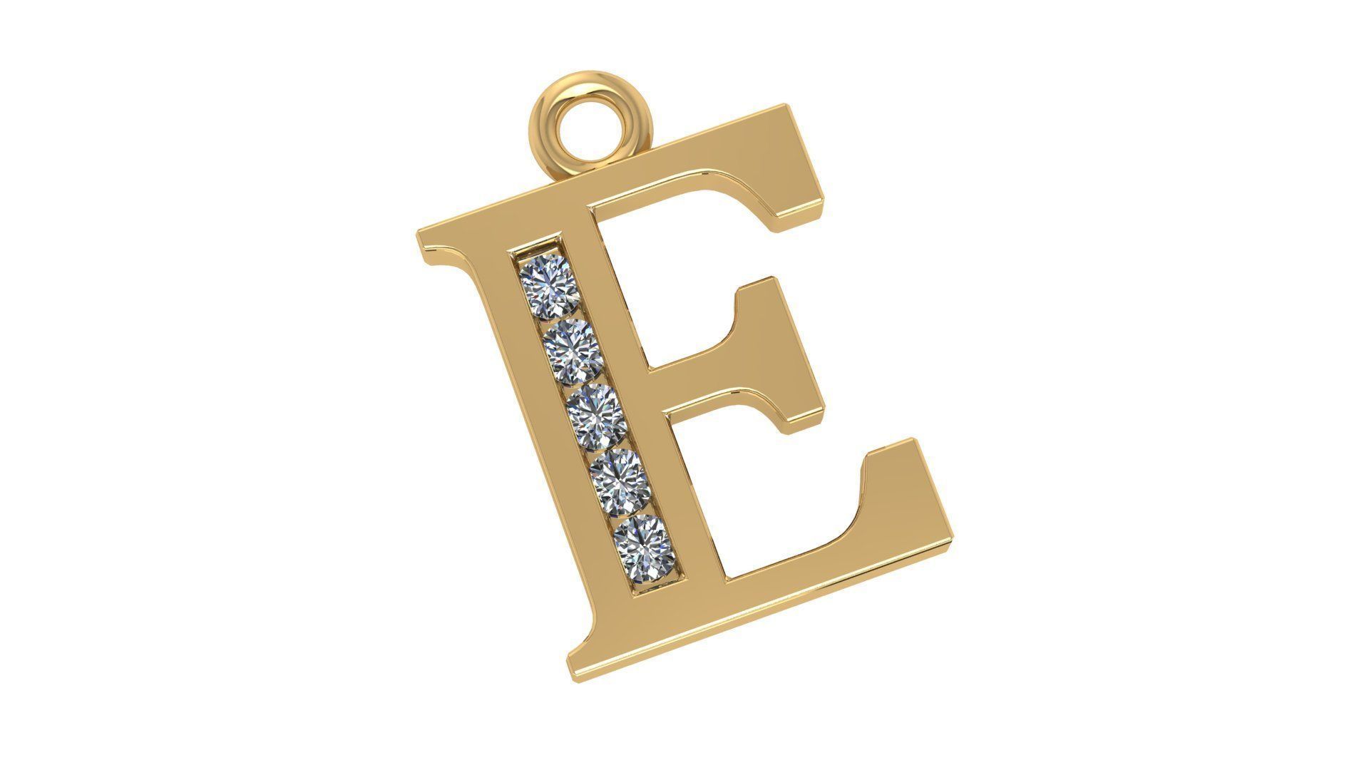 Alphabet Letter E Pendant Charm 3dm stl render details 3D print model_2