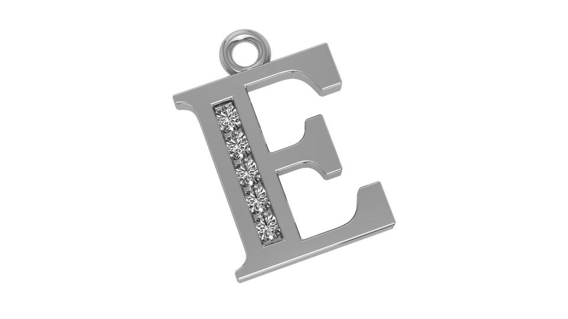 Alphabet Letter E Pendant Charm 3dm stl render details 3D print model_1