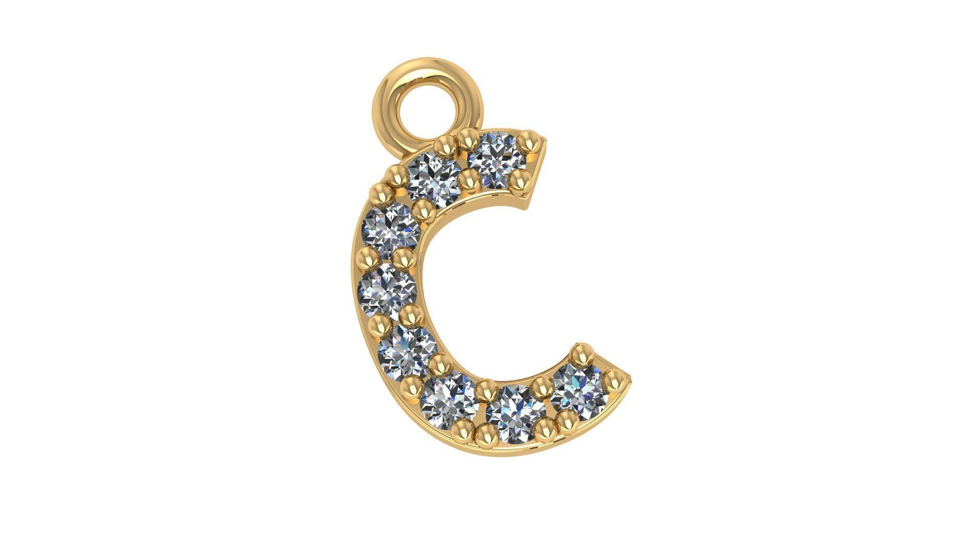 Alphabet Letter C Pendant Charm 3dm stl render details 3D print model_2