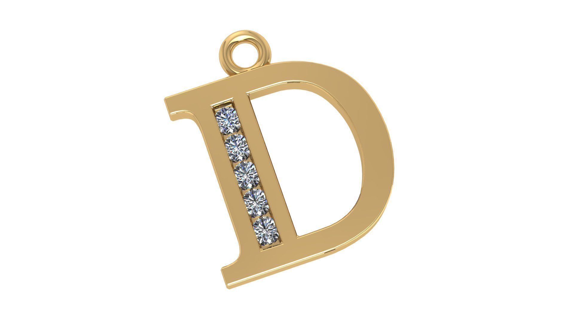 Alphabet Letter D Pendant Charm 3dm stl render details 3D print model_2