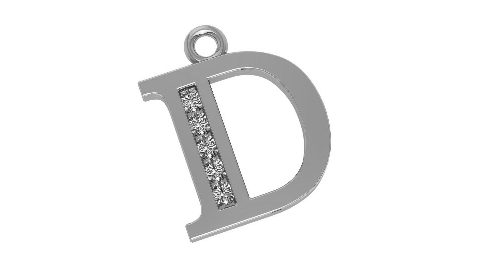 Alphabet Letter D Pendant Charm 3dm stl render details 3D print model_1