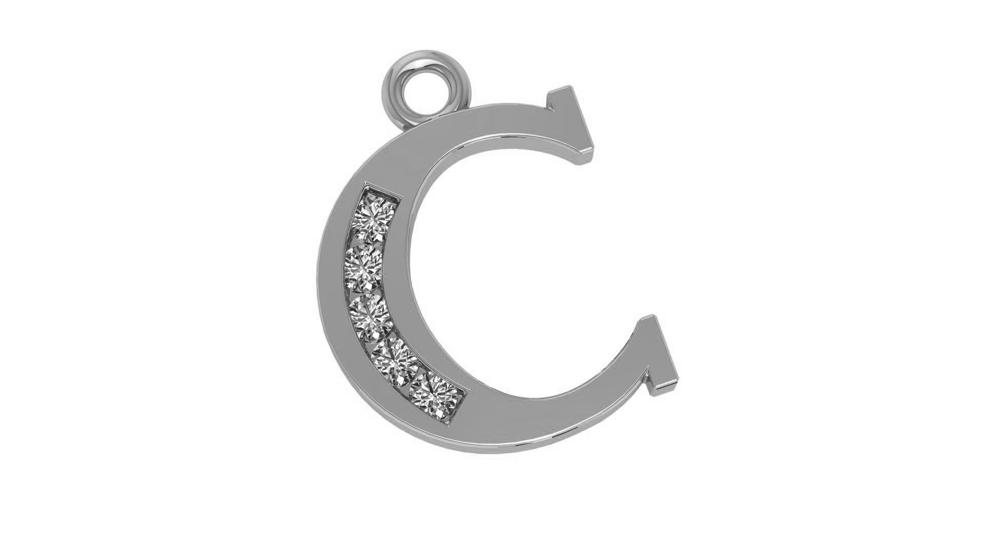 Alphabet Letter C Pendant Charm 3dm stl render details 3D print model_1
