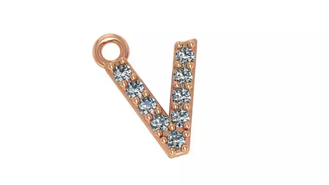 Alphabet Letter V Pendant Charm 3dm stl render details