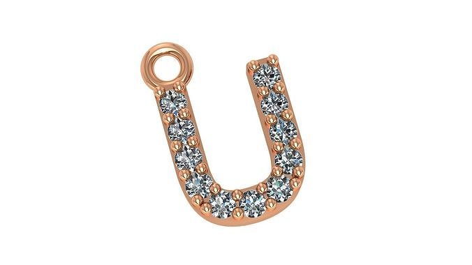 Alphabet Letter U Pendant Charm 3dm stl render details 3D print model