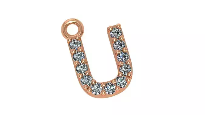Alphabet Letter U Pendant Charm 3dm stl render details