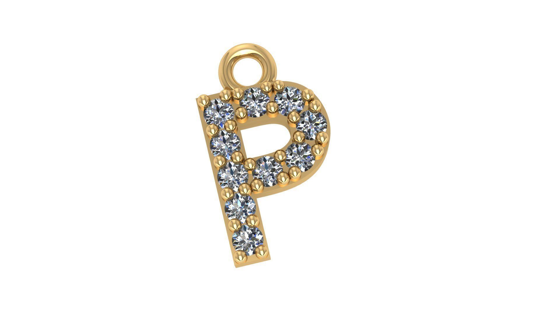 Alphabet Letter P Pendant Charm 3dm stl render details 3D print model_2