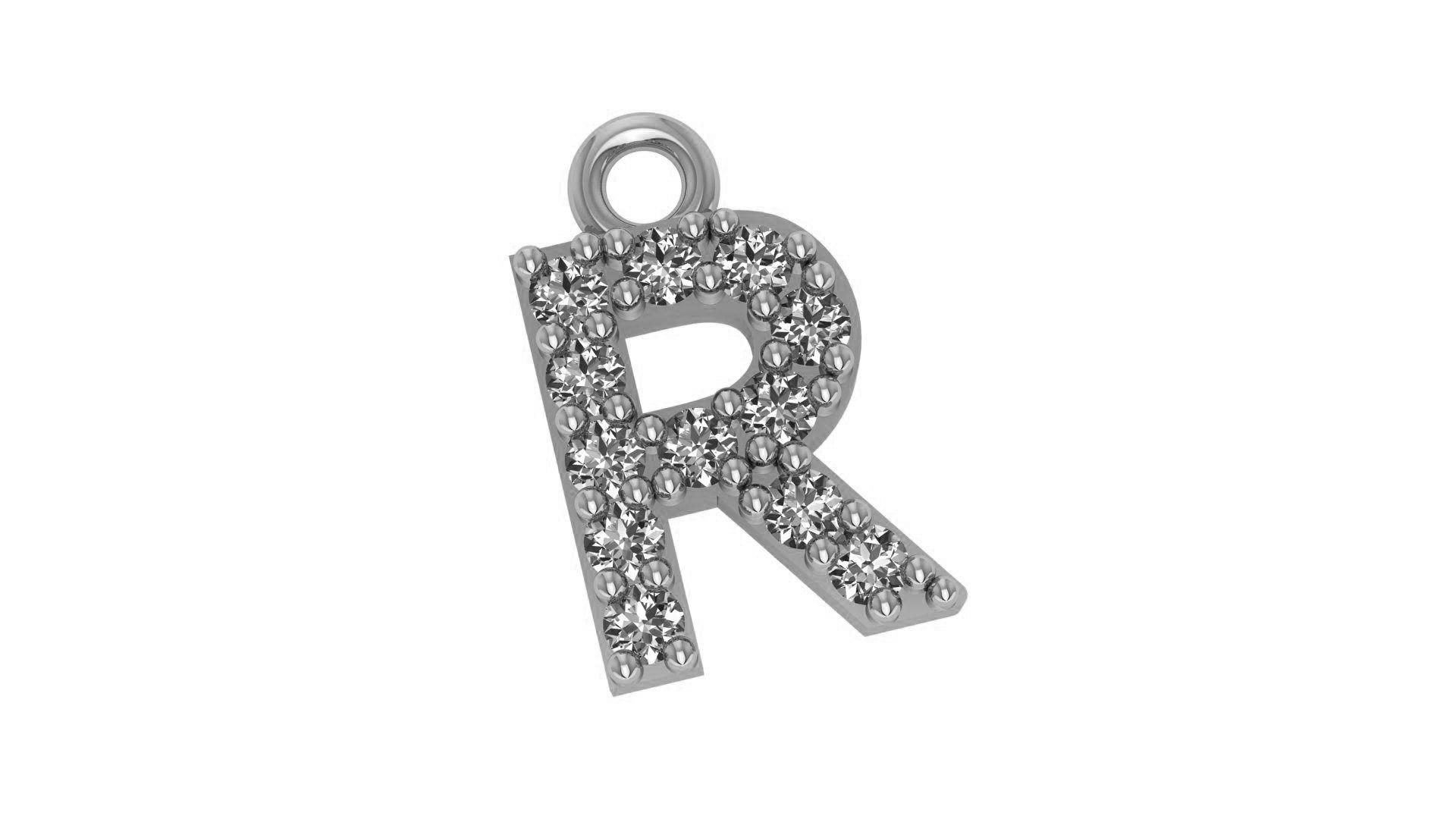 Alphabet Letter R Pendant Charm 3dm stl render details 3D print model_1