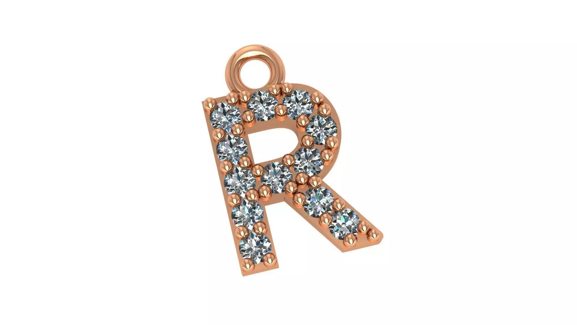 Alphabet Letter R Pendant Charm 3dm stl render details 3D print model_0