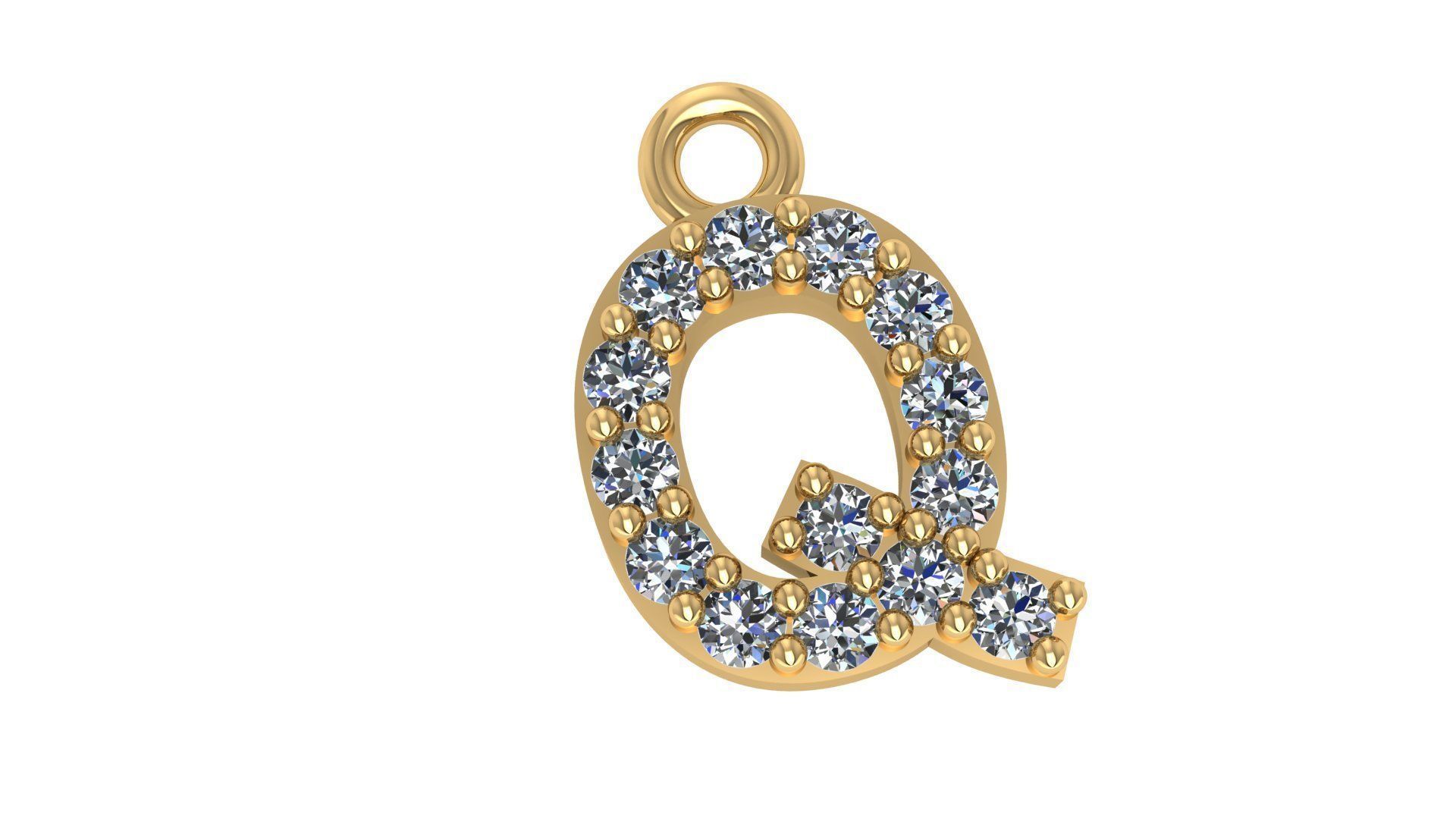 Alphabet Letter Q Pendant Charm 3dm stl render details 3D print model_2