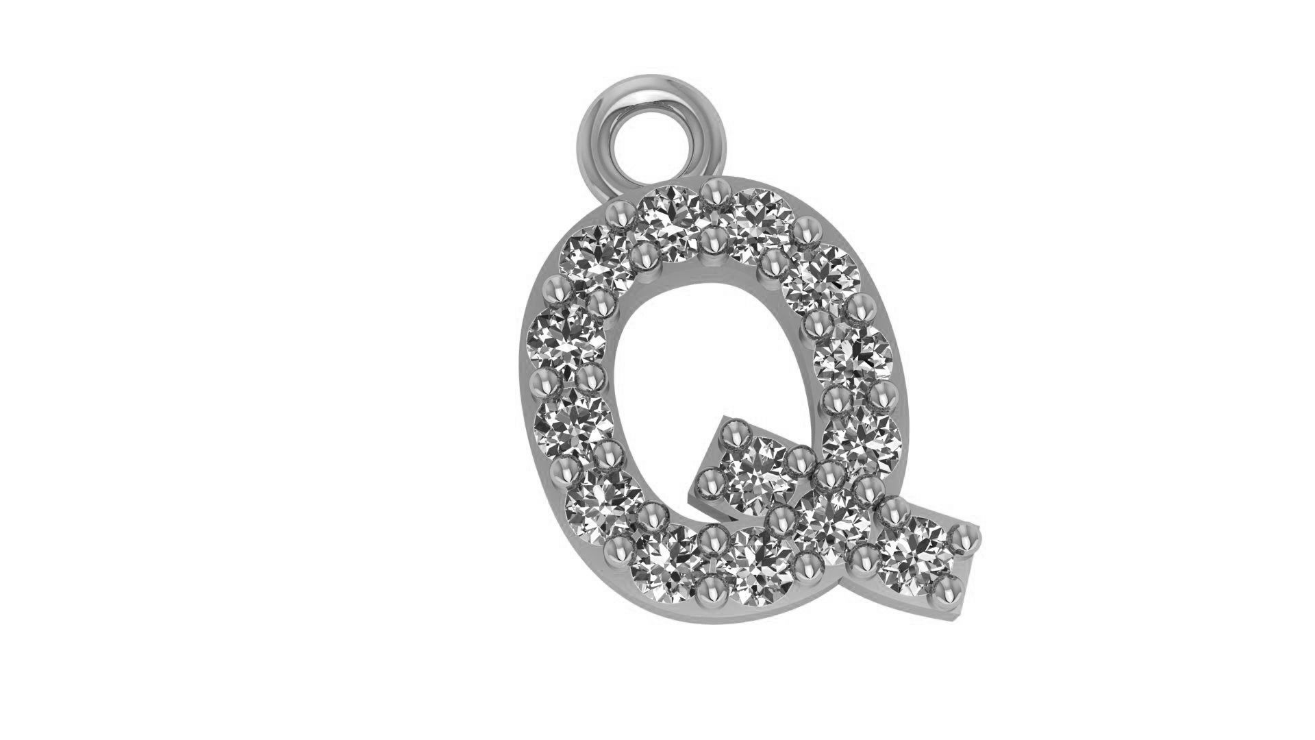 Alphabet Letter Q Pendant Charm 3dm stl render details 3D print model_1