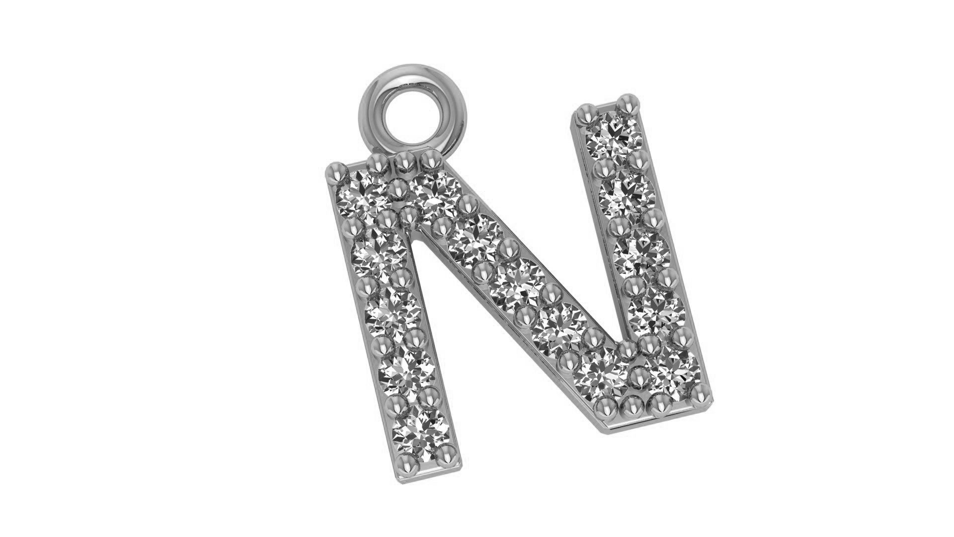 Alphabet Letter N Pendant Charm 3dm stl render details 3D print model_1